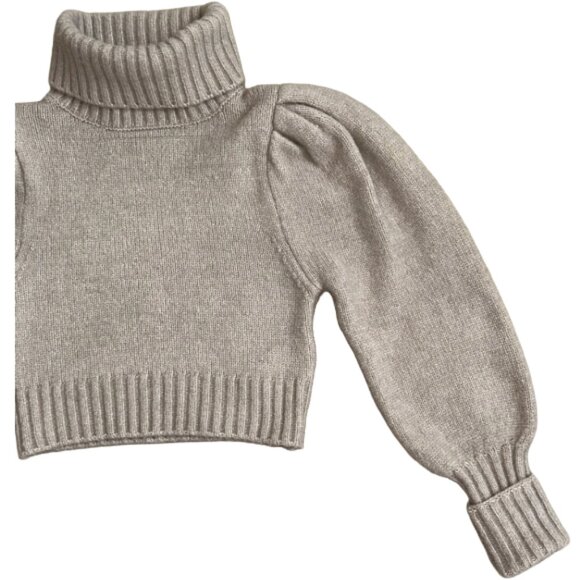 Zara Beige Puff Sleeve Cropped Turtleneck Sweater Ribbed Knit Trendy Top Size M - Picture 4 of 13